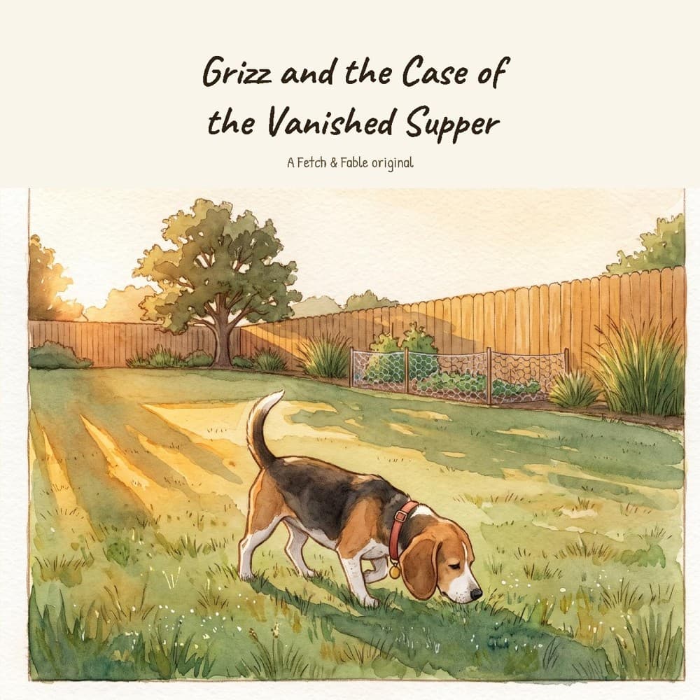 Grizz and the Case of the Vanished Supper, a Fetch & Fable book made with Grizz the Beagle